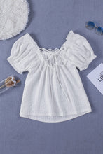 Load image into Gallery viewer, Lace Trim Tie-Back Puff Sleeve Top