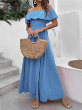 Load image into Gallery viewer, Smocked Ruffled Off-Shoulder Maxi Dress