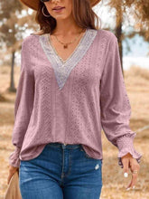 Load image into Gallery viewer, Eyelet V-Neck Flounce Sleeve Top