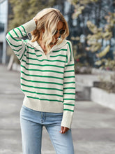 Load image into Gallery viewer, Striped Ribbed Trim Collared Knit Sweater