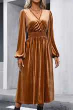Load image into Gallery viewer, Surplice Balloon Sleeve Smocked Midi Dress