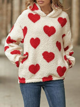Load image into Gallery viewer, Fuzzy Heart Pocketed Dropped Shoulder Hoodie