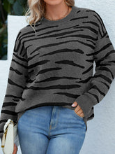 Load image into Gallery viewer, Zebra Print Round Neck Dropped Shoulder Sweater