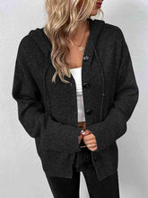 Load image into Gallery viewer, Button Up Drawstring Long Sleeve Hooded Cardigan
