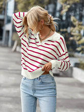 Load image into Gallery viewer, Striped Ribbed Trim Collared Knit Sweater