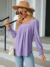 Load image into Gallery viewer, Ruched Square Neck Lantern Sleeve Blouse