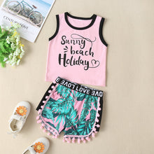 Load image into Gallery viewer, SUNNY BEACH HOLIDAY Graphic Tank and Printed Pom-Pom Trim Shorts Set