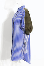 Load image into Gallery viewer, Contrast Striped Lantern Sleeve Shirt Dress