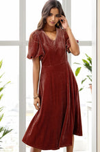 Load image into Gallery viewer, V-Neck Balloon Sleeve Midi Dress