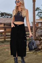 Load image into Gallery viewer, Slit Front Midi Denim Skirt with Pockets