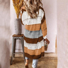 Load image into Gallery viewer, Color Block Open Front Openwork Cardigan