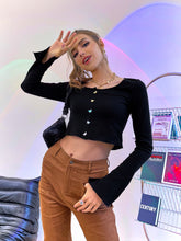 Load image into Gallery viewer, Slit Cuff Butterfly Button Down Cropped Knit Top