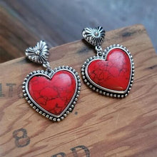 Load image into Gallery viewer, Artificial Turquoise Alloy Heart Dangle Earrings