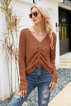 Load image into Gallery viewer, Waffle-Knit Drawstring Detail V-Neck Sweater