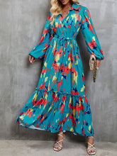 Load image into Gallery viewer, Frill Tied Printed Balloon Sleeve Dress