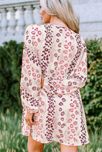 Load image into Gallery viewer, Leopard V-Neck Balloon Sleeve Babydoll Dress