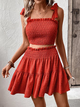 Load image into Gallery viewer, Smocked Tank and Frill Trim Skirt Set