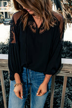 Load image into Gallery viewer, Embroidered Tie-Neck Puff Sleeve Blouse