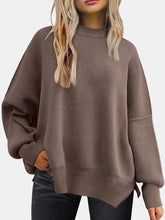 Load image into Gallery viewer, Round Neck Drop Shoulder Slit Sweater