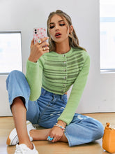 Load image into Gallery viewer, Striped Fuzzy Crewneck Cropped Cardigan