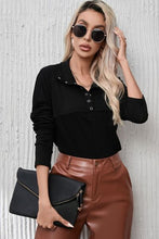 Load image into Gallery viewer, Ribbed Knit Henry Collar Loose Fitting Long Sleeve Top