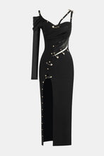 Load image into Gallery viewer, One Sleeve Pin Detail Slit Dress