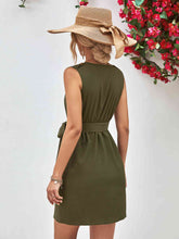 Load image into Gallery viewer, Buttoned V-Neck Belted Sleeveless Dress