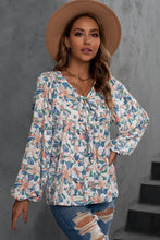 Load image into Gallery viewer, Floral Tie-Neck Long Balloon Sleeve Blouse
