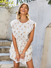 Load image into Gallery viewer, Embroidered Floral Layered Ruffle Sleeve Mini Dress