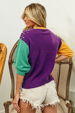 Load image into Gallery viewer, BiBi Color Block Pearl Detail Round Neck Sweater