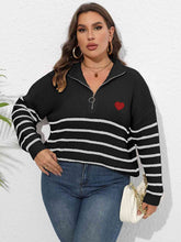 Load image into Gallery viewer, Plus Size Zip-Up Striped Sweater