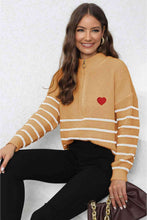 Load image into Gallery viewer, Striped Zip-Up Long Sleeve Ribbed Sweater