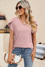 Load image into Gallery viewer, Eyelet V-Neck Petal Sleeve T-Shirt