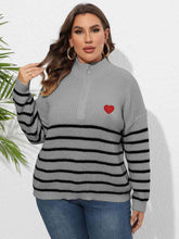 Load image into Gallery viewer, Plus Size Zip-Up Striped Sweater