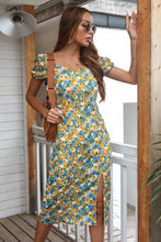 Load image into Gallery viewer, Floral Puff Sleeve Sweetheart Neck Midi Dress