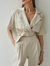 Load image into Gallery viewer, Belted Detail Cropped Blazer and Pants Set