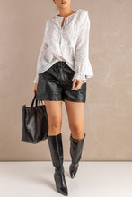 Load image into Gallery viewer, Eyelet Tie-Neck Long Flounce Sleeve Peplum Blouse