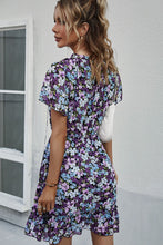 Load image into Gallery viewer, Floral Tie-Neck Flutter Sleeve Mini Dress
