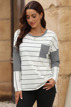 Load image into Gallery viewer, Pocketed Striped Round Neck T-Shirt