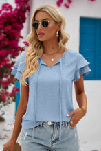 Load image into Gallery viewer, Swiss Dot Tie-Neck Flutter Sleeve Blouse