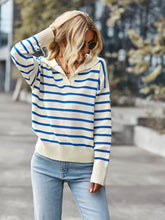 Load image into Gallery viewer, Striped Ribbed Trim Collared Knit Sweater
