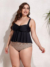 Load image into Gallery viewer, Plus Size Two-Tone Drawstring Sleeveless Tankini Set