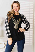 Load image into Gallery viewer, Heimish Full Size Sequin Reindeer Graphic Plaid Top