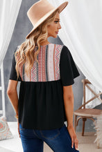 Load image into Gallery viewer, Geometric Print Color Block Tied Babydoll Blouse