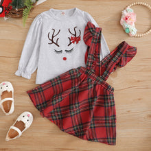 Load image into Gallery viewer, Graphic Top and Plaid Overall Skirt Set