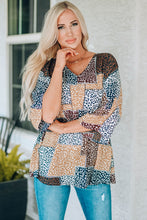 Load image into Gallery viewer, Leopard Patchwork V-Neck Top