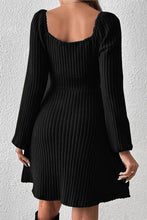 Load image into Gallery viewer, Ribbed Tied Square Neck Long Sleeve Mini Dress