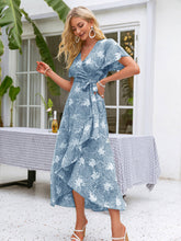 Load image into Gallery viewer, Floral Tie-Waist Ruffled Flutter Sleeve Dress