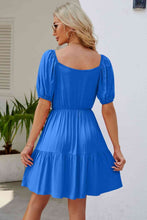 Load image into Gallery viewer, Ruched Square Neck Puff Sleeve Mini Dress