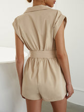 Load image into Gallery viewer, Belted Lapel Collar Romper with Pockets